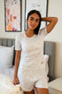 Women Summer Pajama set Light Blue Ribbons T-shirt + Shorts